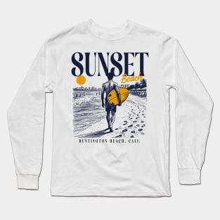 Vintage Surfing Sunset Beach, Huntington Beach, California // Retro Surfer Sketch // Surfer's Paradise Long Sleeve T-Shirt